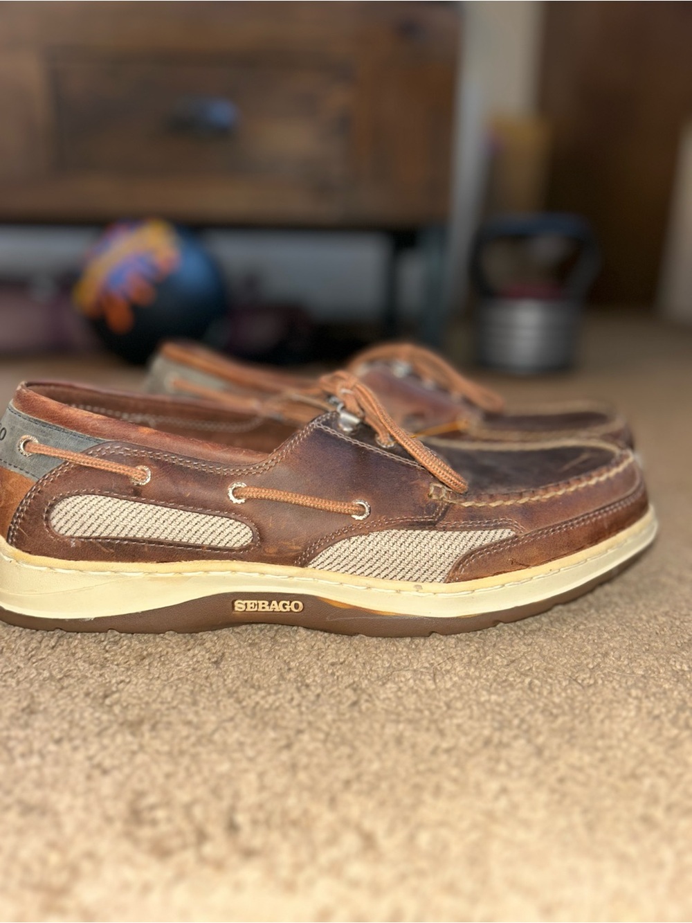 Sz 12 WW - SEBAGO Men's Clovehitch II Amber Gold Nautical Loafers Leather Shoes